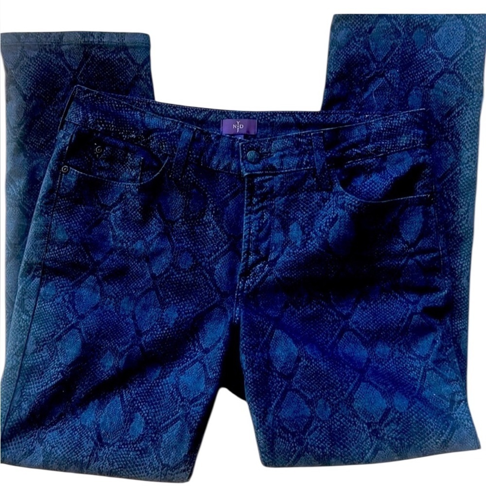 NYDJ ladies navy and black snake print pattern pants 12P. Perfect condition